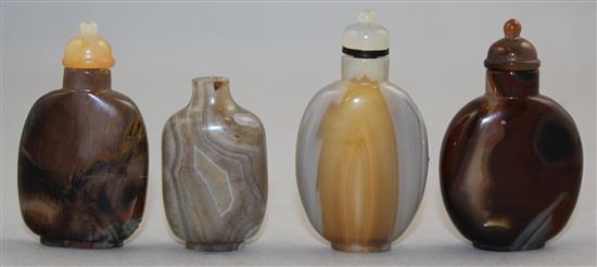 Four Chinese banded agate and chalcedony snuff bottles, 1750-1900, Richards no.s 136,157, 422 and 435